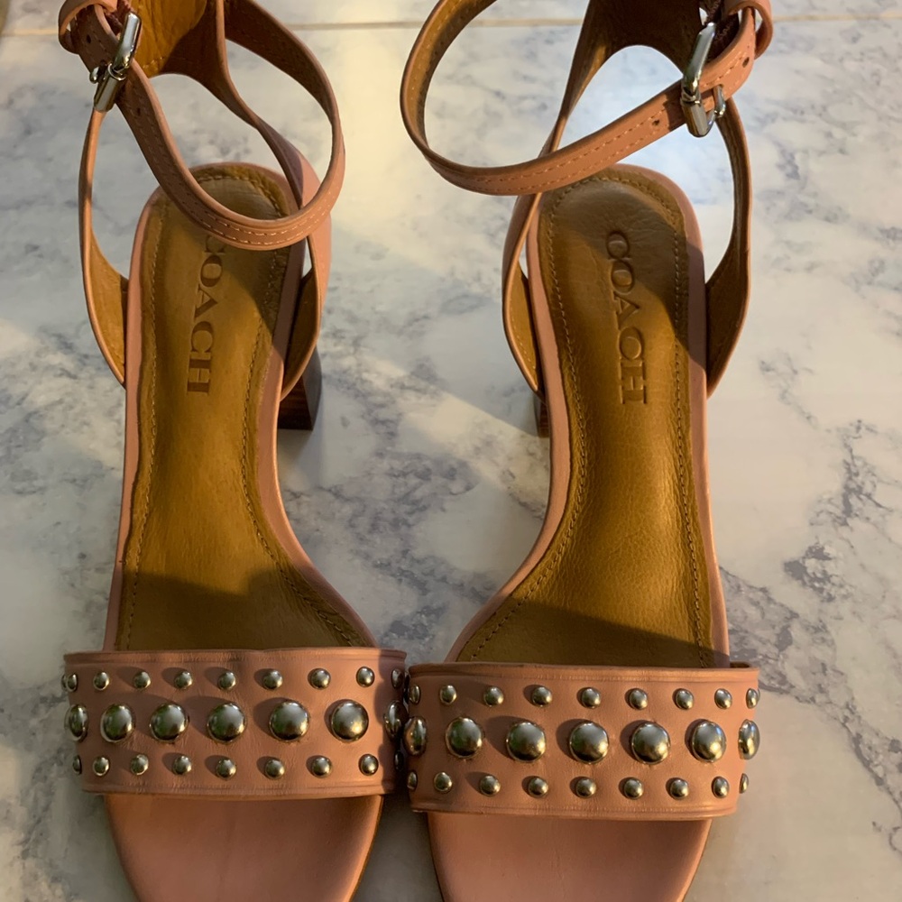Coach Pink Studded Sandals with Ankle Strap - Picture 7 of 10